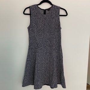 Navy-white tweed A-line sleeveless Theory dress